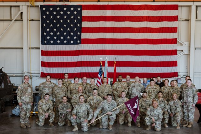 U.S. soldiers assigned to United States Army Air Ambulance Detachment – Yakima pose for a group photo after being inducted into the Order of the Bayonet, Yakima Training Center, Wash. July 18, 2023.  