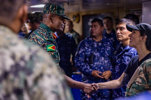 Guyana Defense Force Chief of Staff visits Mexico navy sailors aboard Mexico navy cutter