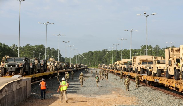 Soldiers from the 29th Infantry Brigade Combat Team conduct rail operations on tactical vehicles transported from Hawaii at Fort Johnson, Louisiana, July 10, 2023. Brigade combat teams and security force assistance brigades conduct simulated large-scale combat operations against near-peer threats at the Joint Readiness Training Center and Fort Johnson to increase readiness and support globally deployable missions.
