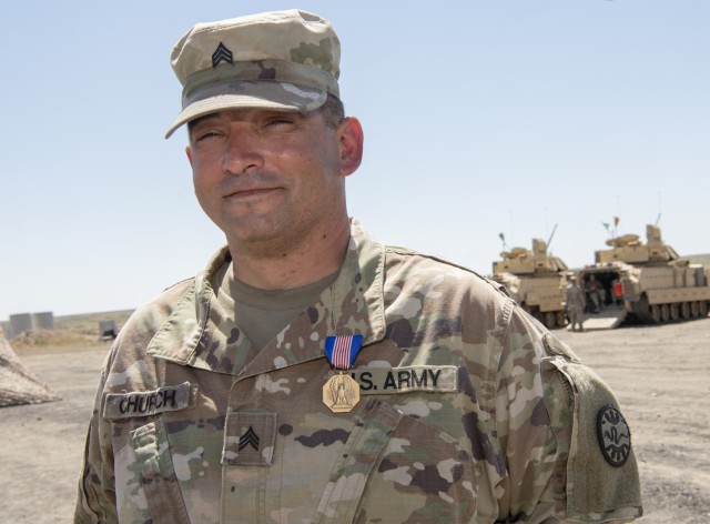 Oregon Army National Guard Sgt. Colton A. Church, an infantryman assigned to the 3rd Battalion, 116th Cavalry Regiment, pauses for a photograph following his presentation ceremony for the Army Soldier’s Medal at the Orchards Combat Training Center near Boise, Idaho, July 21, 2023. Church was award the Soldier’s Medal for saving the life of a passenger stranded in a burning vehicle Sept. 23, 2020.