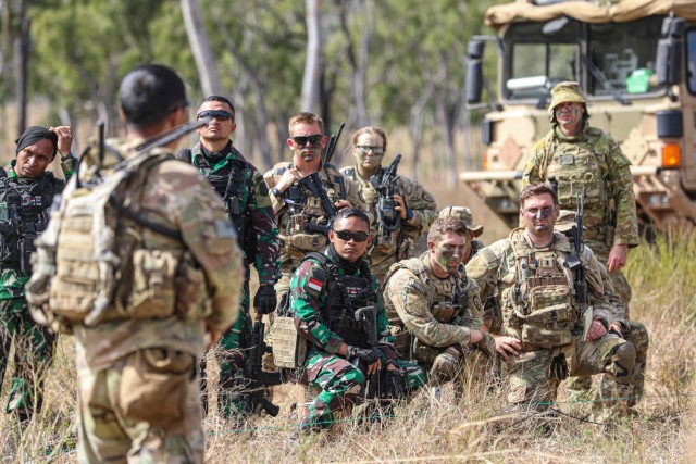 To kick off Exercise Talisman Sabre 23, the U.S. Army’s 1st Battalion, 21st Infantry Regiment “Gimlets,” 2nd Infantry Brigade Combat Team, 25th Infantry Division conduct a “rehearsal of concept” drill with soldiers from the Australian Defence Force, German armed forces and Indonesian army at Townsville Field Training Area in Australia, July 21, 2023.