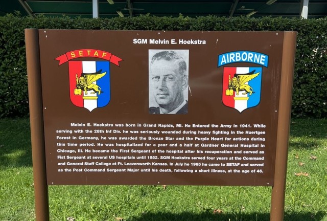 In 1965, Hoekstra served as the post command sergeant major. Following a short illness, he died at age 46. In 1967, Southern European Task Force dedicated the parade field to Hoekstra, for his heroism, dedication to duty and exemplary service...