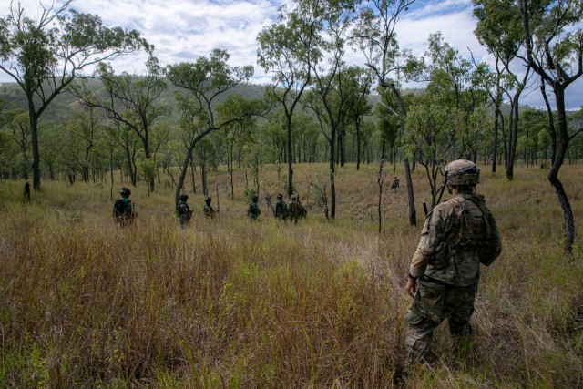 U.S. and Indonesian Army Soldiers conduct movement back to their main battle position during the Joint Pacific Multinational Readiness Center (JPMRC) rotation at Townsville Field Training Area (TFTA), Townsville, Australia, July 23, 2023. 

Talisman Sabre is the largest bilateral military exercise between Australia and the United States advancing a free and open Indo-Pacific by strengthening relationships and interoperability among key Allies and enhancing our collective capabilities to respond to a wide array of potential security concerns.

