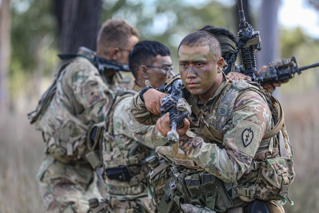 Soldiers from Delta Company, 1st Battalion, 21st Infantry Regiment, hone their skills through battle drills before the start of their Joint Pacific Multinational Readiness Center rotation in Townsville Field Training Area, Australia, July 21, 2023. 

Talisman Sabre is the largest bilateral military exercise between Australia and the United States advancing a free and open Indo-Pacific by strengthening relationships and interoperability among key Allies and enhancing our collective capabilities to respond to a wide array of potential security concerns. 