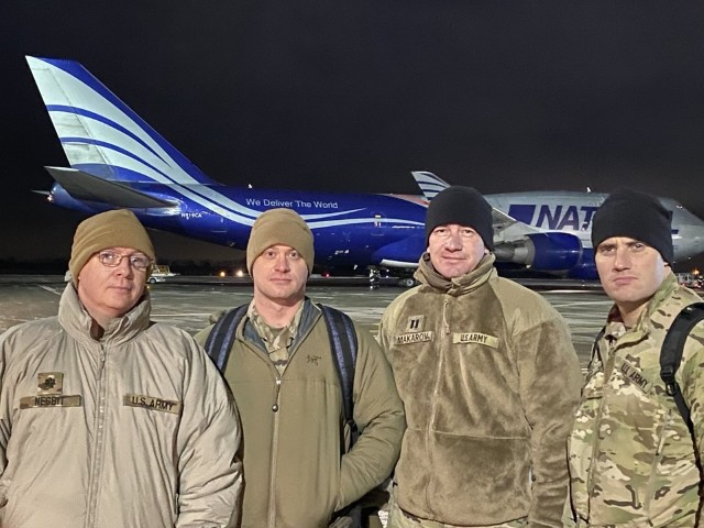 SATMO’s Doctrine Education Advisory Group in Kiev, weeks before the February 2022 Russian invasion, from left: Lt. Col. Rob Nesbit, Maj. Justin Kush, Capt. Vladimir Makarov, and Master Sgt. Brad Watts.  These highly skilled U.S. Army officers served on the DEAG, which was activated to aid the Ukrainian military’s transition from its post-Soviet mindset and processes to a Western-style force capable of NATO integration. The DEAG advised at the operational level to revamp doctrine and professional military education. 