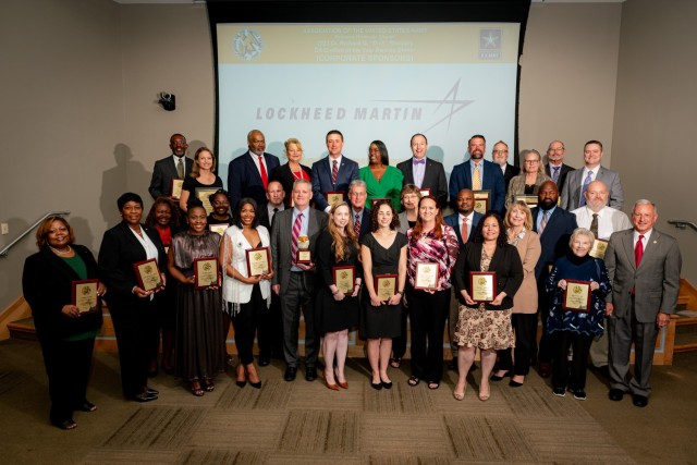 Award nominees pose for a photo during the Dr. Richard G. “Dick” Rhoades 2023 Department of the Army Civilian of the Year Awards Dinner in Huntsville, Ala. (Courtesy)