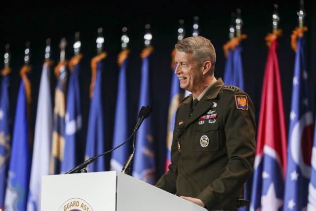 Army Gen. Daniel Hokanson, chief, National Guard Bureau, addresses attendees at the 145th National Guard Association of the United States General Conference, Reno, Nevada, Aug. 19, 2021. (U.S. Army National Guard photo by Sgt. 1st Class Zach Sheely)
