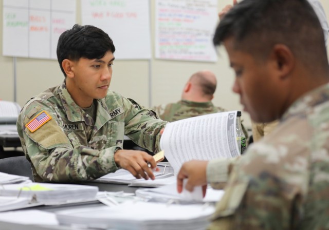 Sgt. Ernest Amoren, assigned to the 78th Signal Battalion, works on a group assignment during a Master Resilience Trainer Level 1 course  at Camp Zama, Japan, Aug. 24, 2023. The 10-day course, which is open to Soldiers, Army civilians and...