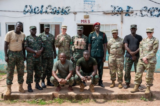 (Members of the U.S. Army Southern European Task Force, Africa (SETAF-AF) CA BN, and members of the Gambian Armed Forces visit the Military Barracks Clinic in Njongon, The Gambia, July 18, 2023. The 352nd CACOM medical operations team toured the rural clinic to assess the GAF’s medical procedures and capabilities in order to identify future collaborations with U.S. Forces. (U.S. Army photo by Sgt. 1st Class Kenneth Tucceri)