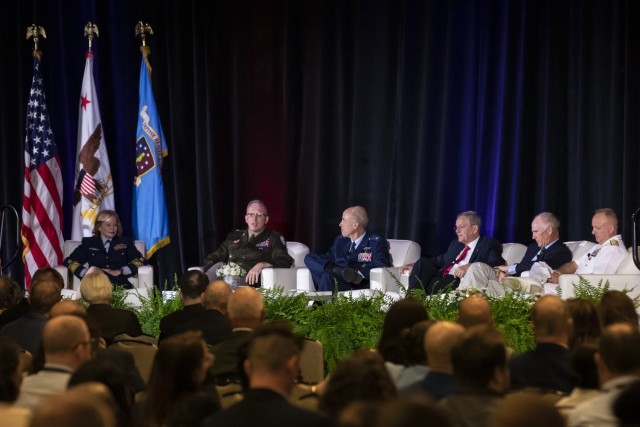 Maj. Gen. Michael Place, MEDCOM Chief of Staff and Deputy Commanding General (Support), participates in a joint-leadership roundtable discussion at the Defense Health Information Technology Symposium Aug. 8 in New Orleans, Louisiana.  