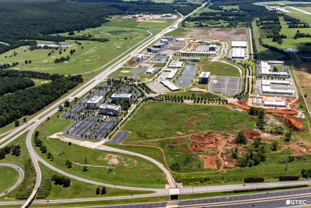 Aerial photo shows the 468-acre mixed-use office park Redstone Gateway just outside Redstone Arsenal&#39;s Gate 9. 