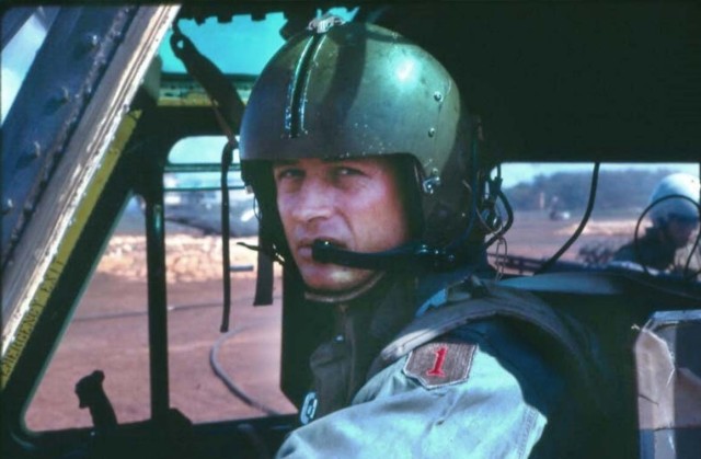 Then-1st Lt. Larry L. Taylor in his UH-1 “Huey” helicopter. Taylor served in Vietnam from 1967 to 1968 with D Troop (Air), 1st Squadron, 4th Cavalry, 1st Infantry Division. He flew over 2,000 combat missions in UH-1 and Cobra helicopters.