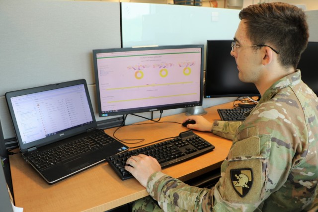 Cadet Ryan Christel works in a C5ISR Center cybersecurity lab at Aberdeen Proving Ground, Maryland. 