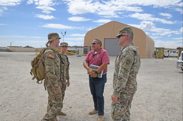 Army Reserve Officer Training Corps (ROTC) cadets Maddy Hippensteal (left) and Lauren Hernandez shadowed Luis Arroyo, Chief of the Training and Exercise Management Office Branch (center) during their time at Yuma Proving Ground. They also had the...