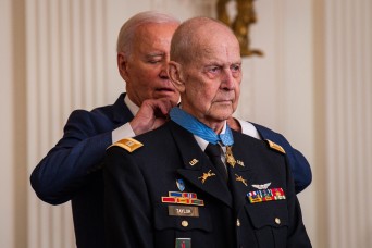 WASHINGTON — President Joe Biden presented Larry Taylor, a Vietnam War Army helicopter pilot, with the Medal of Honor during a ceremony at the White Hou...