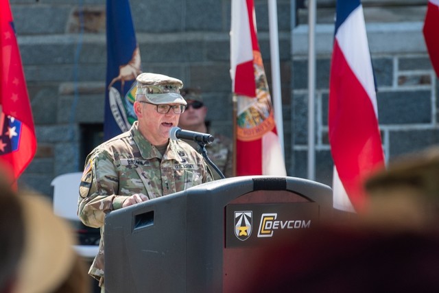 Maj. Gen. Edmond ‘Miles’ Brown relinquished command of DEVCOM in a ceremony in front of DEVCOM headquarters at Aberdeen Proving Ground, Maryland on September 7, 2023. 