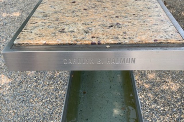 Carolyn Halmon’s memorial bench at the National 9/11 Pentagon Memorial in Arlington, Va.