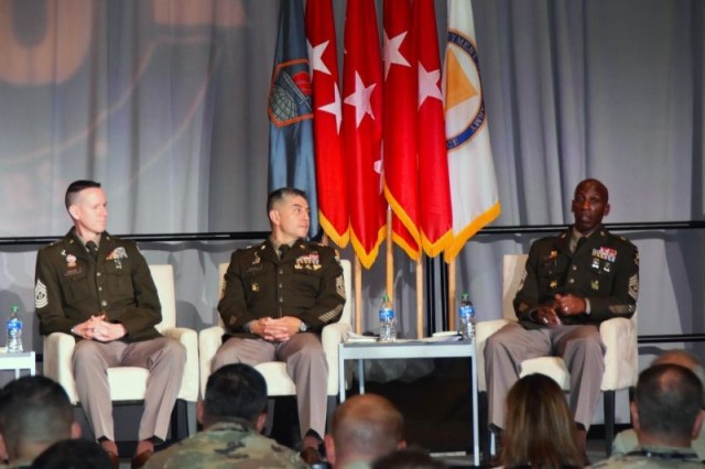 Sergeant Major Richard D. Knott, senior enlisted advisor to the U.S. Army Deputy Chief of Staff, G-6, speaks during a panel discussion at TechNet Augusta 2023