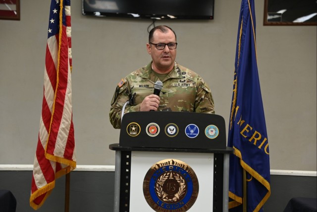 U.S. Army Yuma Proving Ground Commander Col. John Nelson speaks at American Legion Post #19&#39;s annual POW/MIA Remembrance Ceremony on September 14, 2023.