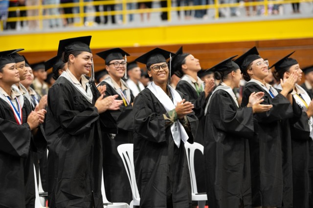 Cadets with the Puerto Rico National Guard Youth ChalleNGe Academy celebrate their graduation at Pontifical Catholic University of Puerto Rico, Ponce, Puerto Rico, Sept. 15, 2023. More than 220 cadets received their high school diplomas after...
