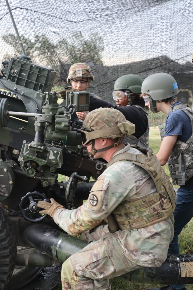 Cadets observe and learn about the Triple 7 Howitzer