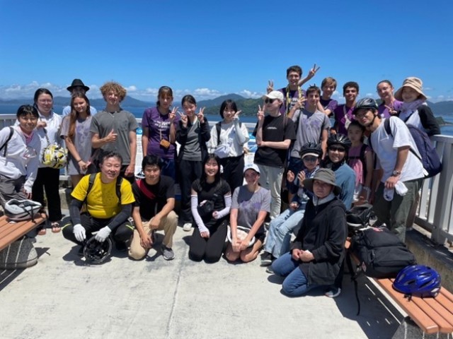 Carr and students on the Ehime Bridge