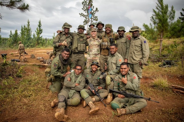 Nevada Army National Guard leadership, including Brig. Gen. Troy Armstrong, center, visited with Soldiers and military personnel from allied partner nations in the South Pacific Sept. 23-24, 2023, during Exercise Cartwheel 2023, a multinational...