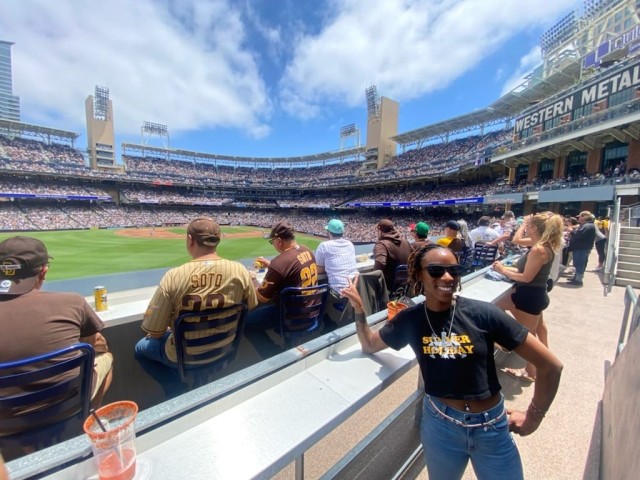 A BOSS Soldier from Fort Irwin, California, takes in a San Diego Padres game at Petco Park Stadium, San Diego on June 18, 2023. Better Opportunities for Single Soldiers [BOSS] programs provide Soldiers opportunities to take part in recreational events that include pro sports games. 