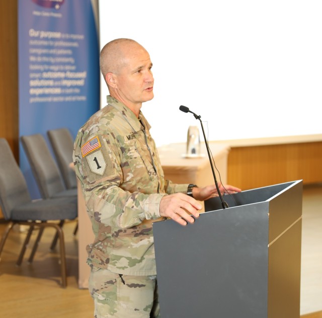 Brig. Gen. Clinton Murray, commander of Medical Readiness Command, Europe welcomes the 150 plus attendees at the 30th Annual MMME conference in Budapest.