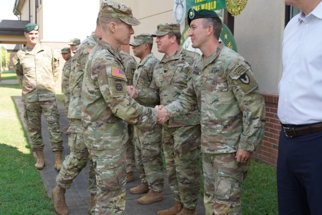 U.S. Army Security Assistance Command&#39;s Commanding General, Brig. Gen. Brad Nicholson (left) recognizes several Security Assistance Training Management Organization Soldiers and Civilians for excellent service to the command and to the U.S. Army during a coin ceremony at Fort Liberty, N.C. in September 2023. Recognized were: Sgt. Dennis Accibal, Staff Sgt. Howard Rosas, CW2 James Hamilton, Staff Sgt. Larry Patrick, Sgt. 1st Class Christopher Dupertuis, Sgt. 1st Class Griffin Perry, Maj. Erik Rekedal, Lt. Col. Camden Jordan, Mr. Andrew Ireland, Mr. John Poppie, Master Sgt. Matthew Deane, and Ms. Tonya Ewers. Congratulations, and thank you for your service!             