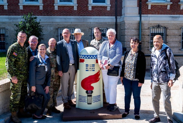 U.S Army Lt. Gen. Chris Donahue, Commanding General of the XVIII Airborne Corps, welcomes Mayor of Saint Avold, France, Rene’ Stiener, his deputy Raymande Schweitzer, and Historian Pasqual Flaus for the 30th anniversary of the Fayetteville and Saint Avold Friendship Alliance on Sept. 28, 2023, at Fort Liberty, North Carolina. XVIII Airborne Corps and the French delegation posed together for a commemorative photo after discussing the future and their partnership of the two cities after exchanging heartfelt gifts.
 
