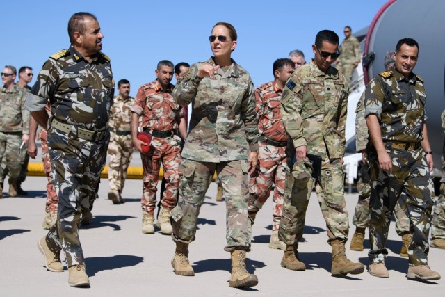Maj. Gen Kerry L. Muehlenbeck, adjutant general of Arizona, and director of the Arizona Department of Emergency and Military Affairs, walks with the Sultanate of Oman’s Vice Admiral Abdullah Al Raisi, chief of staff of the Sultan’s Royal...
