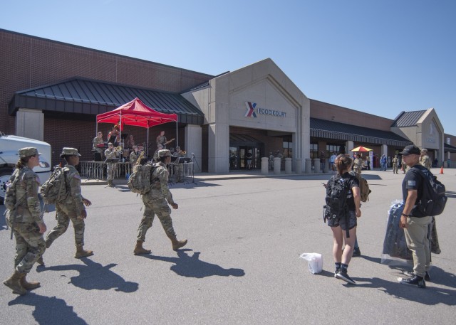 Soldiers with the 399th Army Band perform a set of rock music Saturday in the Exchange parking lot as part of Fire Fest. The annual celebration – held each year around Fire Prevention Week, provides an opportunity for area firefighters to...