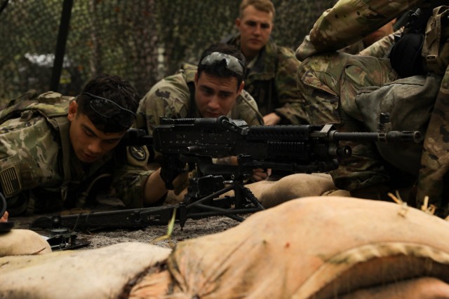 Spc. Miko Hawk, a native of Redondo Beach, California, representing the Military District of Washington, notes sectors of fire for his M240B medium machine gun during the patrol lanes portion of the 2023 Army Best Squad Competition at Fort Stewart, Georgia, Sept. 27, 2023. This is the second year in a row with a revamped competition that meets the ever changing needs of the Army to continue building cohesive teams. The Army’s BSC expands upon the established legacy of the Best Warrior Competition by highlighting tight-knit groups of professionals who treat each other with dignity and respect, have high esprit de corps and are highly trained.