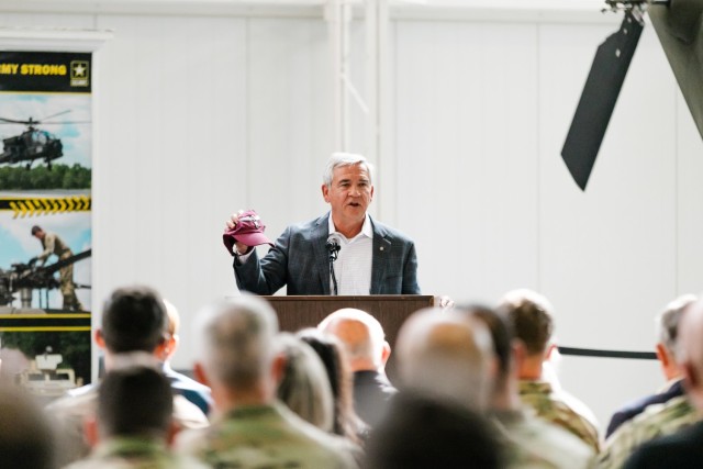 CW4(R) Michael Durant speaks during the Remembrance ceremony of the Battle of Mogadishu,  an event to commemorate the 30th anniversary of the Battle of Mogadishu on October 6, 2023.