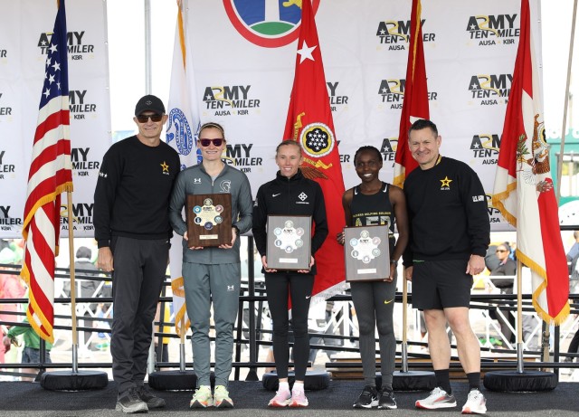 1st. Lt. Kristen Gray (left), a Cyber Operations Officer with the 780th Military Intelligence Brigade (Cyber), earned 3rd place overall in the military female category in the 2023 Army Ten-Miler, in Arlington, Va., Oct. 8, 2023. Gray and the 1st...