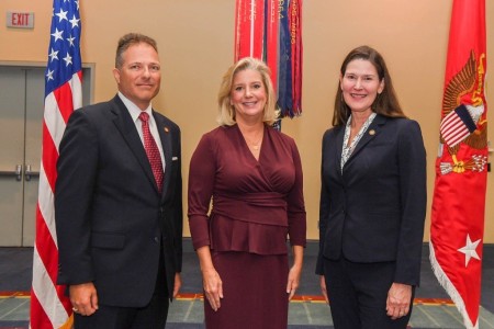 The U.S. Army appointed two new Civilian Aides to the Secretary of the Army during an investiture ceremony on Oct. 10, 2023, at the annual AUSA conference, as Secretary of the Army Christine Wormuth swore in (left to right) Ronald “Ron” Corsetti and Kristen McBride. CASAs promote good relations between the Army and the public, advise the secretary about regional issues, support the total Army workforce, and assist with recruiting and helping our Soldiers as they transition out of the military. )