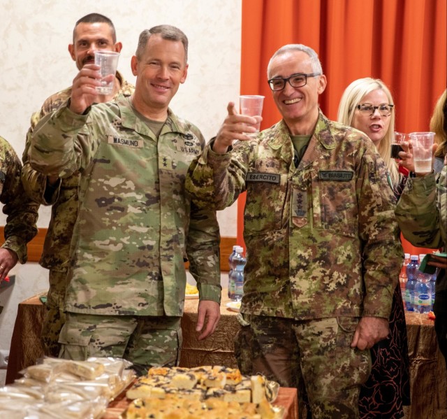 Maj. Gen. Wasmund shares toast with Col Biasiutti