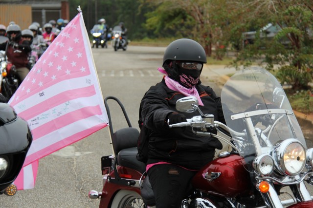 Motorcycle riders wearing pink roared across Fort Novosel on Friday, October 13, 2023, during the 6th Annual Breast Cancer Awareness Motorcycle Mentorship Ride.