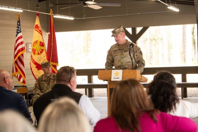 Redstone Senior Commander Lt. Gen. Chris Mohan, deputy commanding general of the Army Materiel Command, shares how important the Outdoor Learning Center is to the Redstone community and the greater community at its ribbon cutting ceremony Monday.  