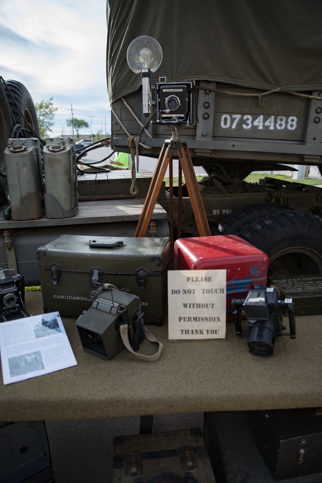 Photography equipment sits on display at the Historic Vehicle Rally Oct. 6, 2023, at the Clear Creek Exchange. (U.S. Army photo by Blair Dupre, Fort Cavazos Public Affairs)