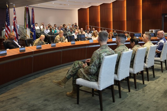 Panelists engage with attendees during USARPAC’s third annual Artificial Intelligence/Machine Learning Summit in the Frederick C. Weyand Command Center on Fort Shafter, Hawaii, Oct. (24-25), 2023.USARPAC aims to unify the AI/ML Community of...