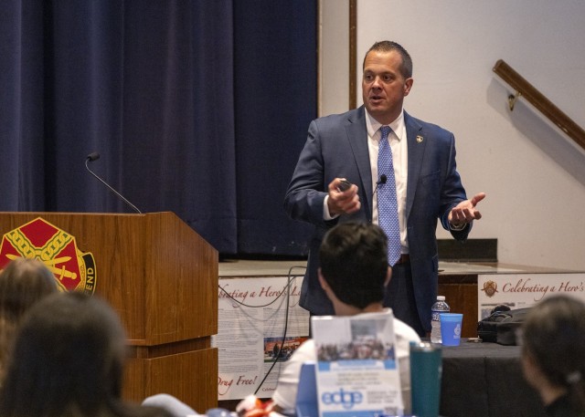 Morris County’s Chief Prosecutor, Brad Seabury, speaks during Picatinny Arsenal&#39;s second annual Resiliency Day Fair.