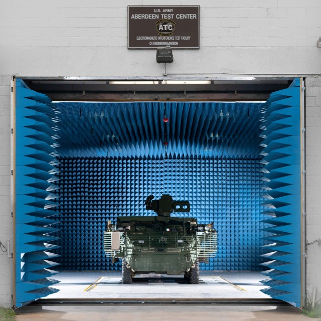 Electromagnetic Environmental Effects (E3) Dynamometer, pictured here, is capable of open-air and simulated testing as well as integration within the multi-domain test environment.