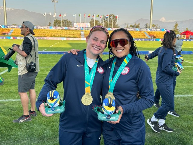 1st Lt. Samantha Sullivan and Sgt. Joanne Fa&#39;avesi help the U.S. women&#39;s Rugby 7s team win the gold medal at the Pan American Games