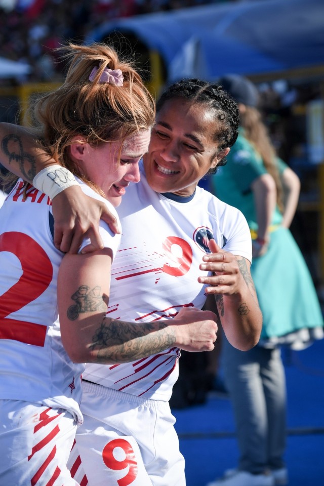 1st Lt. Sam Sullivan and Sgt. Joanne Fa&#39;avesi help the U.S. Women&#39;s Rugby 7s team win the gold medal at the Pan American Games