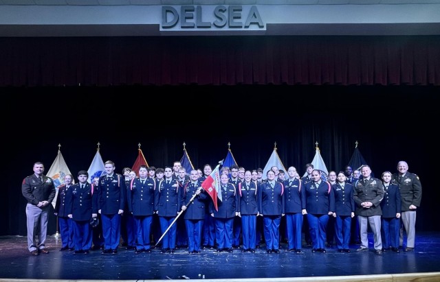 Brig. Gen. John Reim poses with JROTC Cadets from Delsea Regional High School