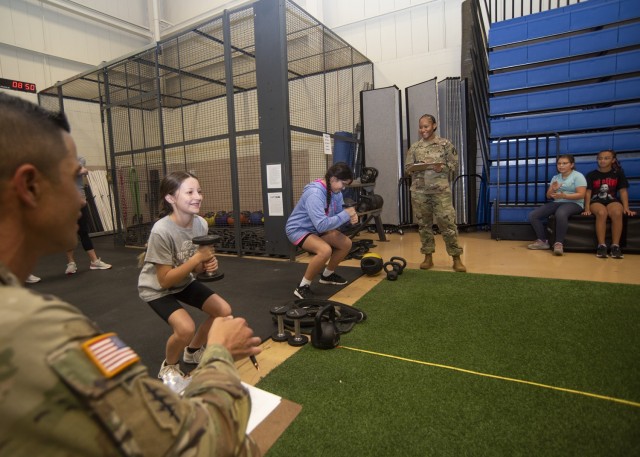 Drill sergeants and cadre with Fort Leonard Wood’s 2nd Battalion, 10th Infantry Regiment, supervise and grade a modified Army Combat Fitness Test and team-building event Saturday morning at Shea Gym for Wood Elementary School fifth graders...