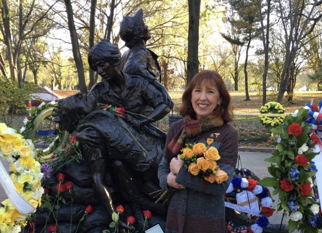 Former Army Capt. Diane Carlson Evans, who served as an Army Nurse during the Vietnam War, stands before the Vietnam Women&#39;s Memorial. Carlson Evans fought for 10 years to have the monument built at the National Mall. Nov. 11 was the 30th anniversary of the memorial. 