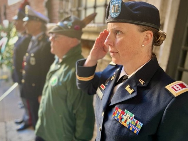 Capt. Emilie Anderson, an officer from the Southern European Task Force, Africa, joined Italian veterans, military and police Nov. 4 in Vicenza&#39;s Piazza dei Signori for a ceremony to mark National Unity and Armed Forces Day.